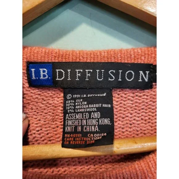 Vtg IB Diffusion Silk Angora Wool Pink Brown Embroidered Beaded Tunic Sweater S - Picture 6 of 7